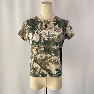 Coors Golden Banquet Beer Camouflage Graphic T Shirt Short Sleeve Casual Top S